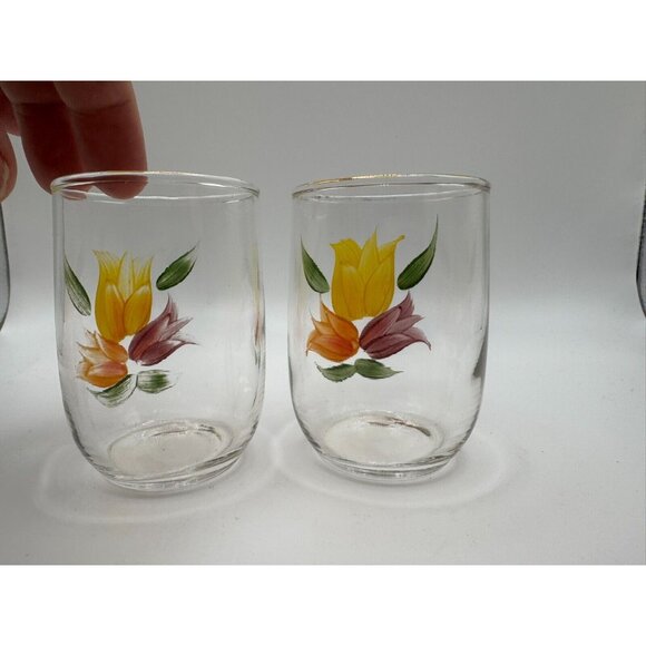2 Bartlett Collins Gay Fad Handpainted juice glasses Tulips Red yellow 3.25" - Picture 4 of 7